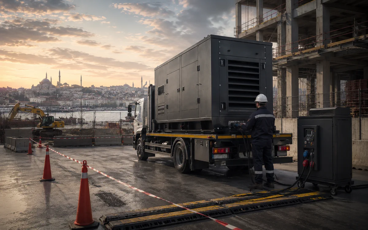 Şantiye veya fabrikada mobil jeneratör kurulumu