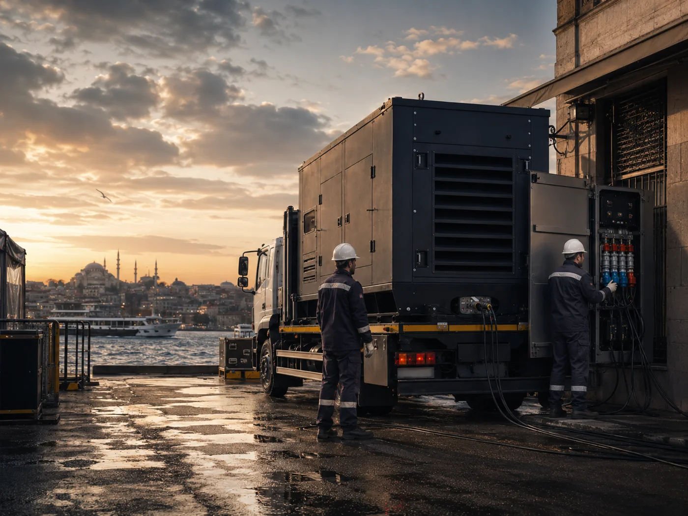 Teknik personelin mobil jeneratör saha planını değerlendirmesi