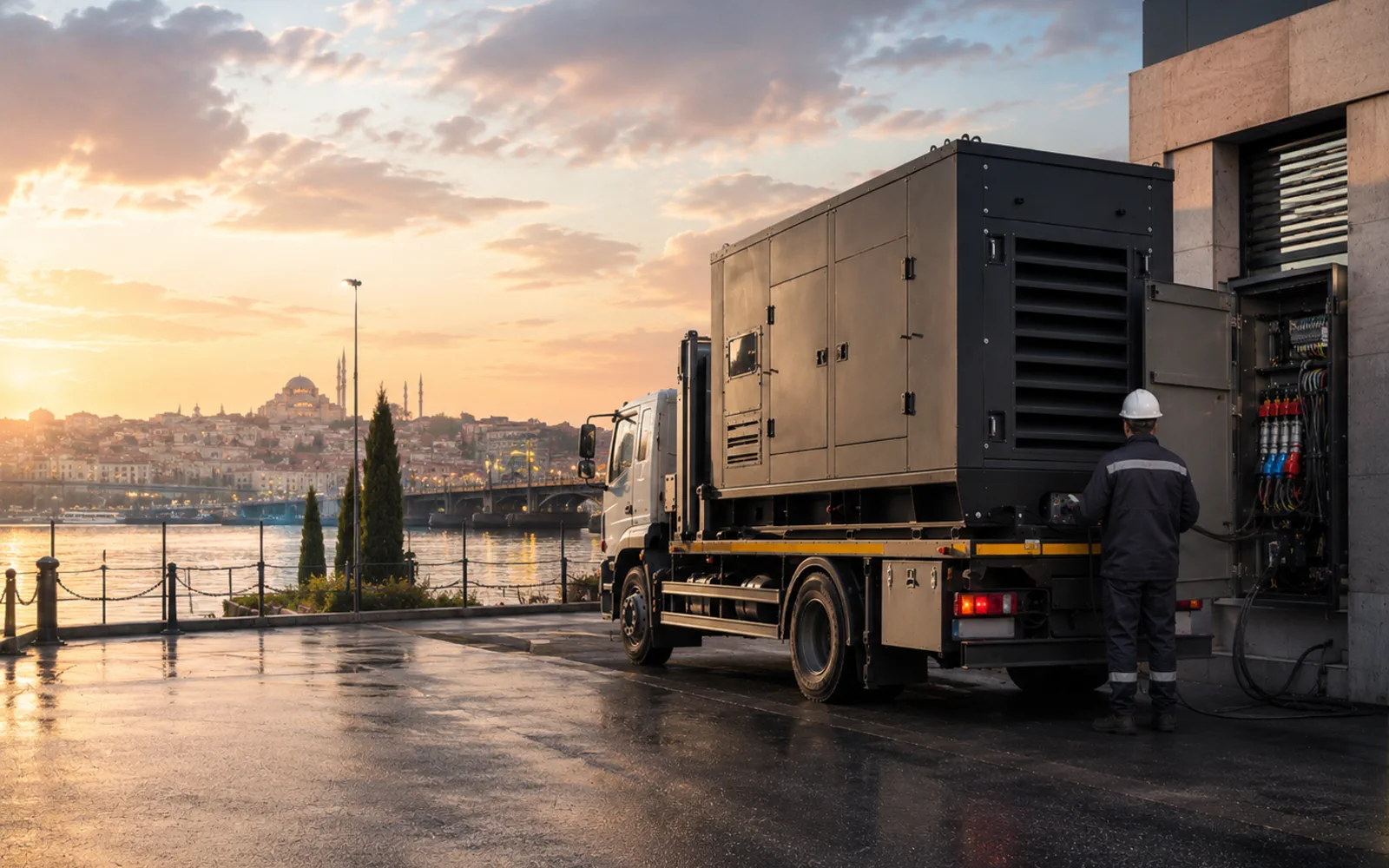 İstanbul’da açık hava etkinliği veya film setinde mobil jeneratör kurulumu